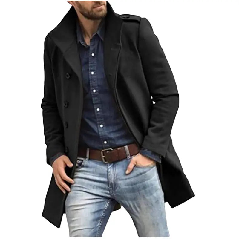 European Style Woolen Men's Coat Autumn And Winter New Thickened Coat  Pre2brand Black-2XL