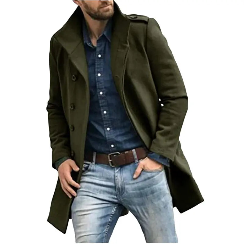 European Style Woolen Men's Coat Autumn And Winter New Thickened Coat  Pre2brand Green-2XL