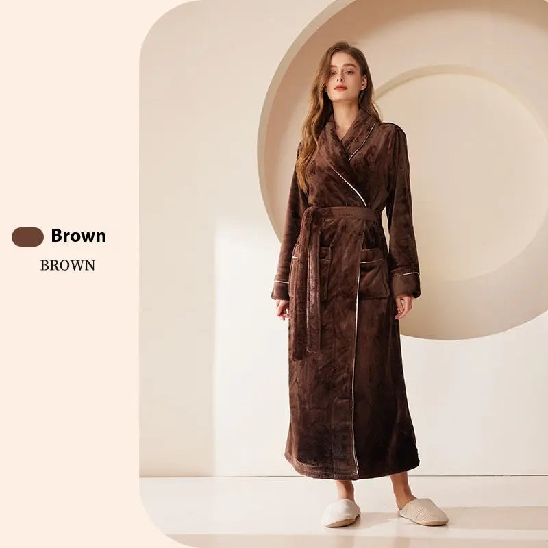 Extended Autumn And Winter Coral Fleece Bathrobe  Pre2brand Coffee-Female-XXXL