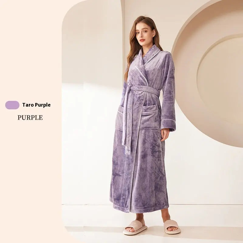 Extended Autumn And Winter Coral Fleece Bathrobe  Pre2brand Taro-Purple-Female-XXXL
