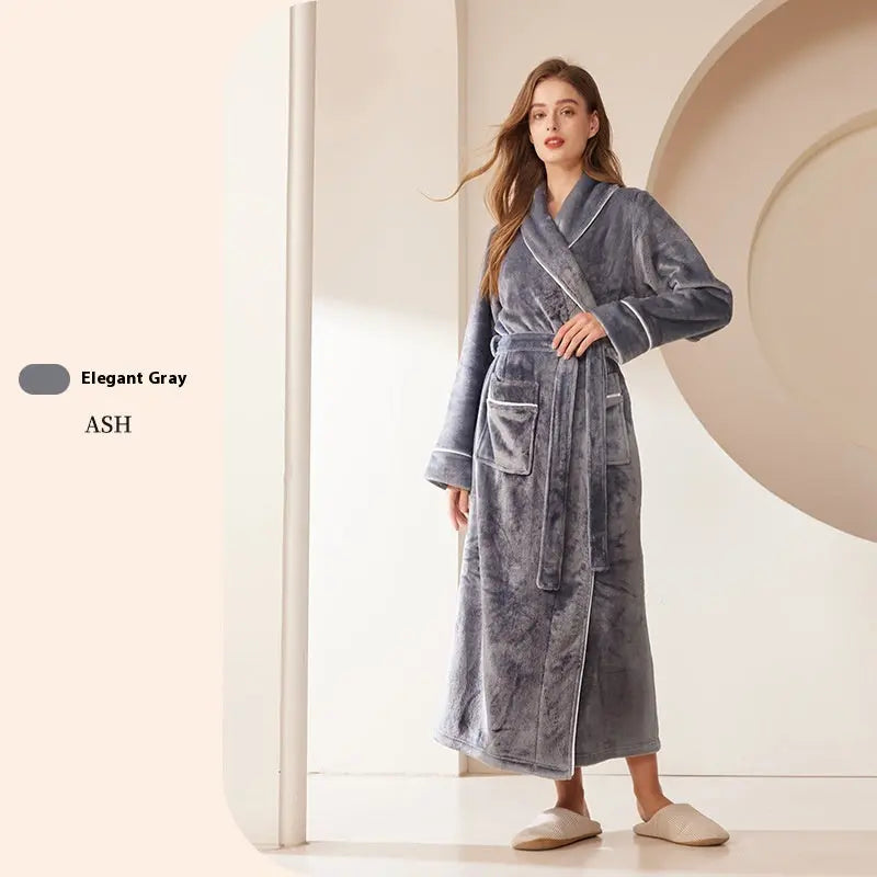 Extended Autumn And Winter Coral Fleece Bathrobe  Pre2brand Elegant-Gray-Women-XXXL