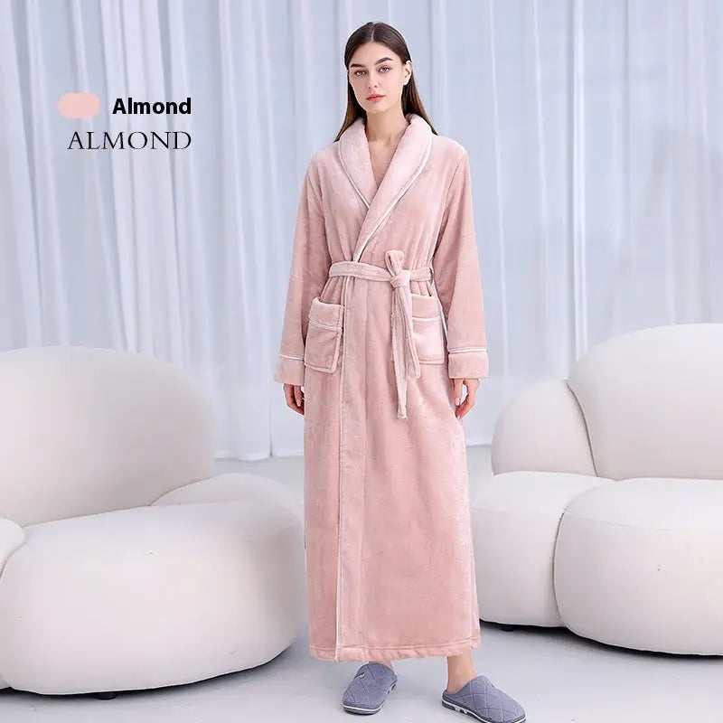 Extended Autumn And Winter Coral Fleece Bathrobe  Pre2brand Apricot-Female-XXXL
