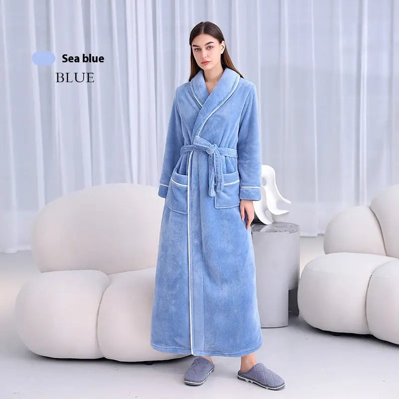 Extended Autumn And Winter Coral Fleece Bathrobe  Pre2brand Blue-Female-XXXL