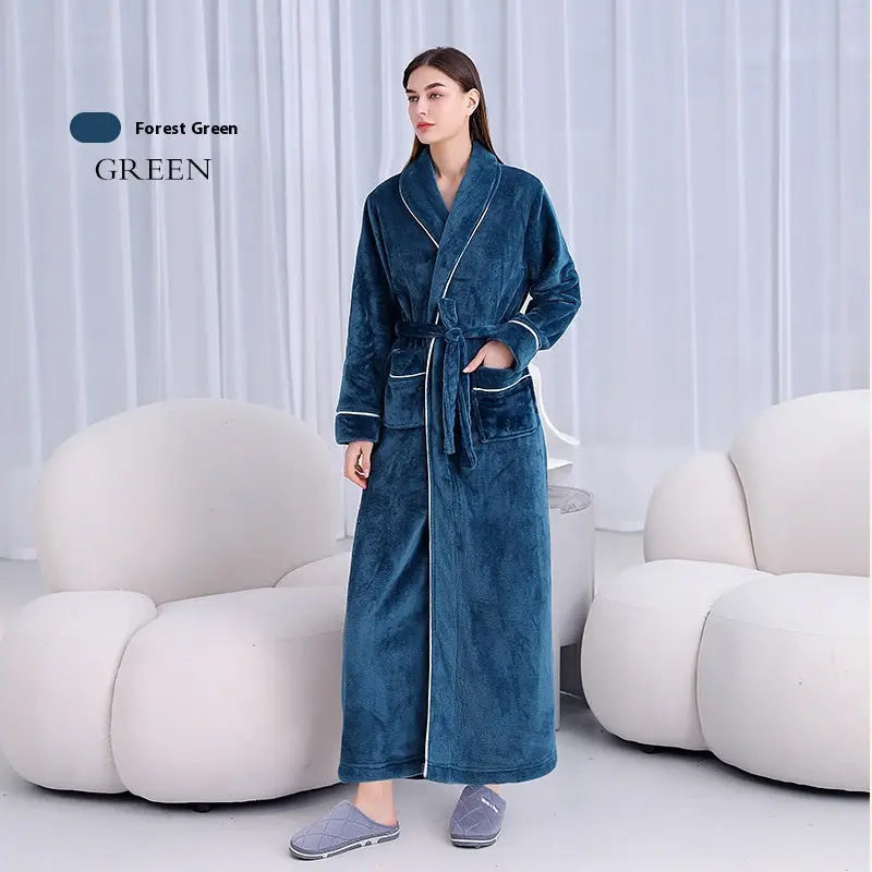 Extended Autumn And Winter Coral Fleece Bathrobe  Pre2brand Green-Female-XXXL