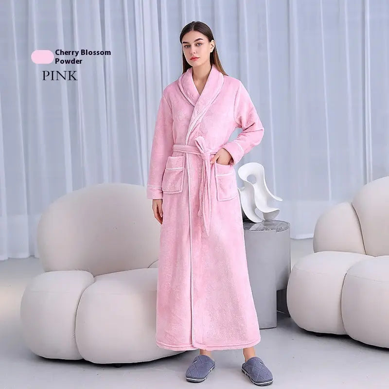 Extended Autumn And Winter Coral Fleece Bathrobe  Pre2brand Pink-Female-XXXL