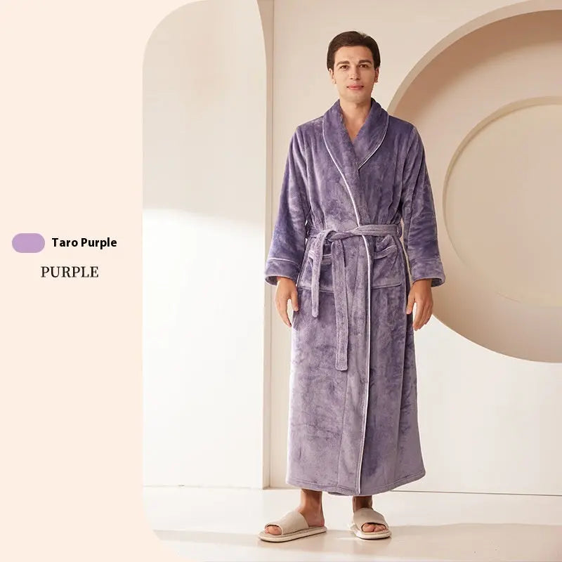Extended Autumn And Winter Coral Fleece Bathrobe  Pre2brand Taro-Purple-Men-XXXL