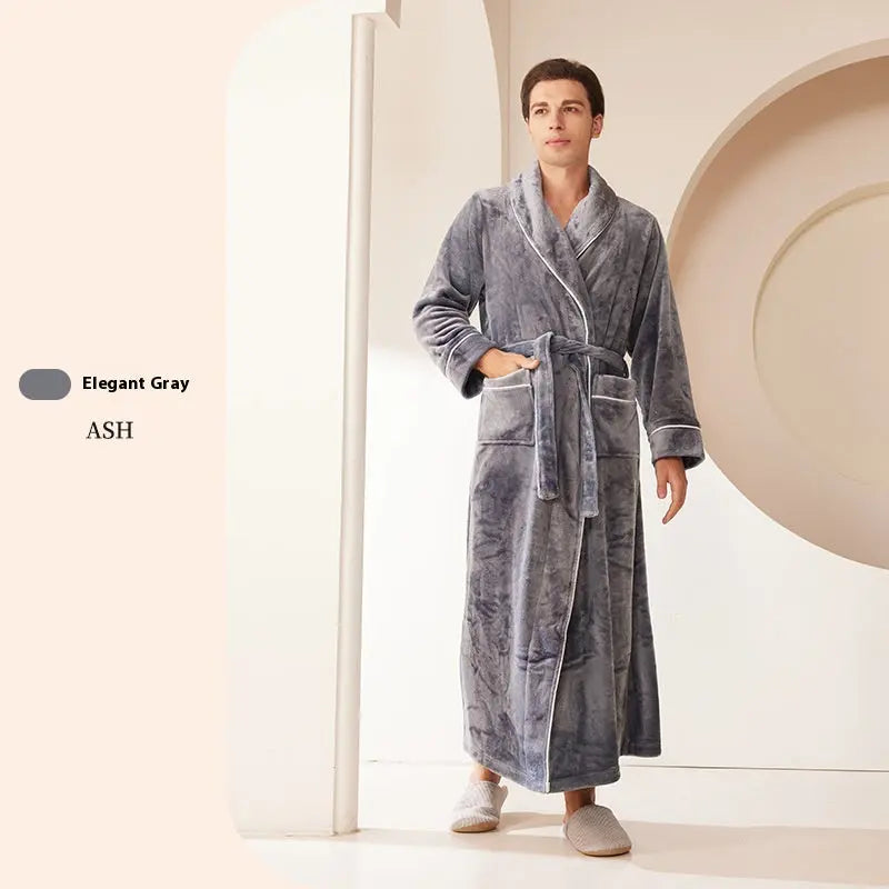 Extended Autumn And Winter Coral Fleece Bathrobe  Pre2brand Elegant-Gray-Male-XXXL