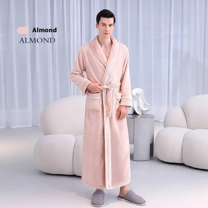 Extended Autumn And Winter Coral Fleece Bathrobe  Pre2brand Apricot-Male-XXXL