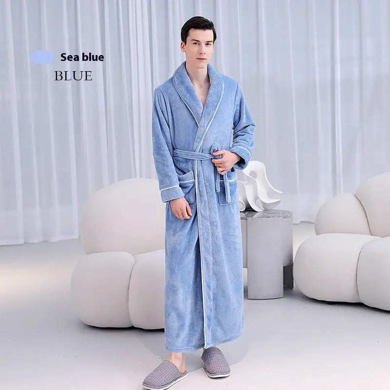Extended Autumn And Winter Coral Fleece Bathrobe  Pre2brand Blue-Men-s-XXXL