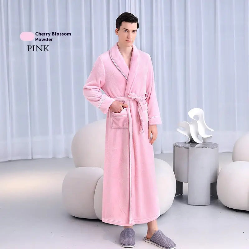 Extended Autumn And Winter Coral Fleece Bathrobe  Pre2brand Pink-Men-XXXL