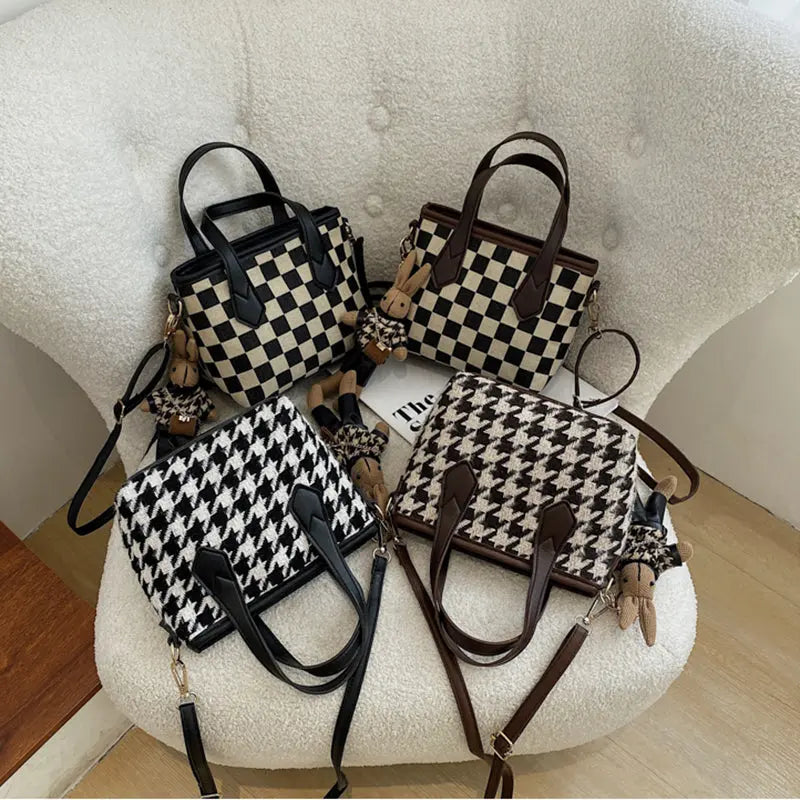 Fashion Houndstooth Shoulder Bags Portable Checkerboard Handbags All-match Messenger Bag Women Totes - Pre2brand