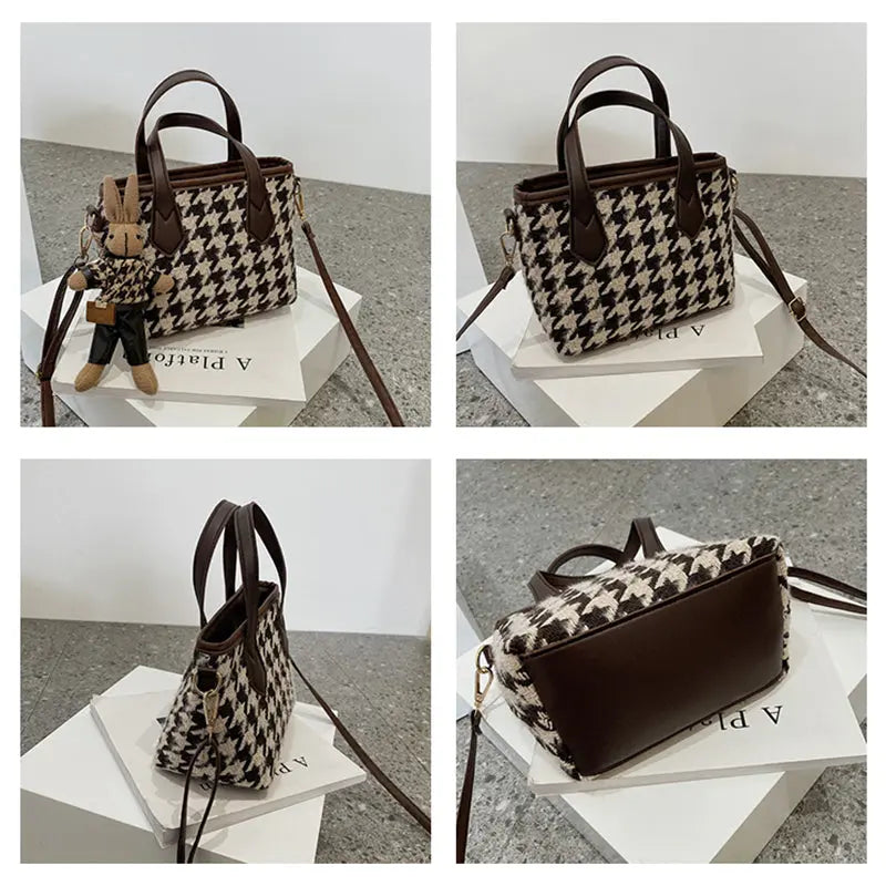 Fashion Houndstooth Shoulder Bags Portable Checkerboard Handbags All-match Messenger Bag Women Totes - Pre2brand