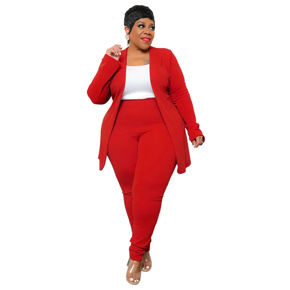 Fashion Temperament Professional Casual Long Sleeve Pants Small Suit Two-piece Suit  Pre2brand Red-4XL