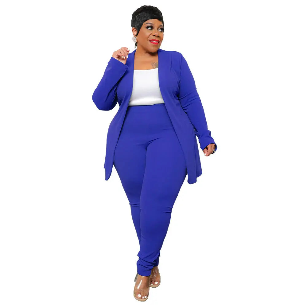 Fashion Temperament Professional Casual Long Sleeve Pants Small Suit Two-piece Suit  Pre2brand Blue-4XL