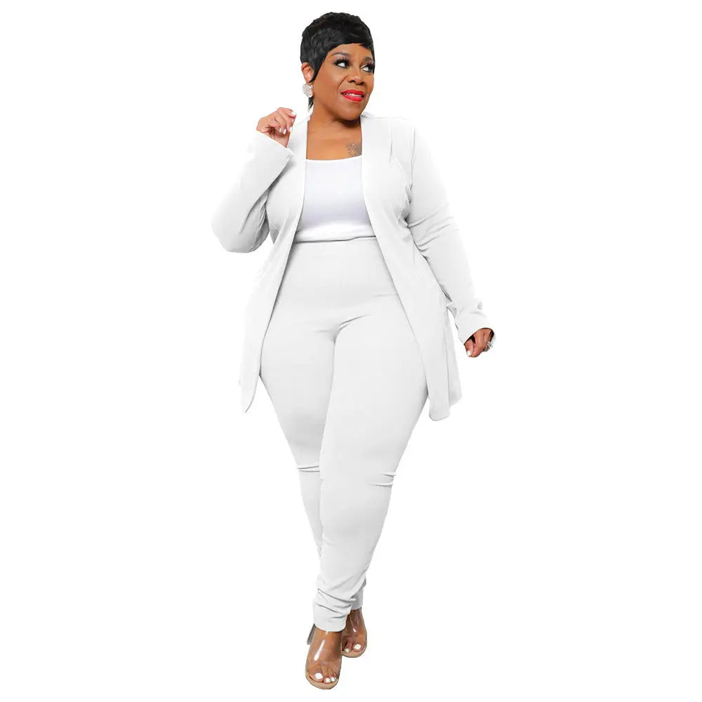 Fashion Temperament Professional Casual Long Sleeve Pants Small Suit Two-piece Suit  Pre2brand White-4XL