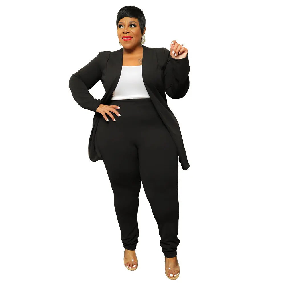 Fashion Temperament Professional Casual Long Sleeve Pants Small Suit Two-piece Suit  Pre2brand Black-4XL