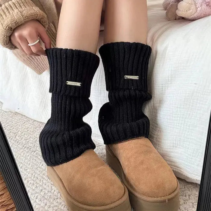 Fashion White Knitted Fabric Female Leg Warmer  Pre2brand Black-Thickened-And-Widened