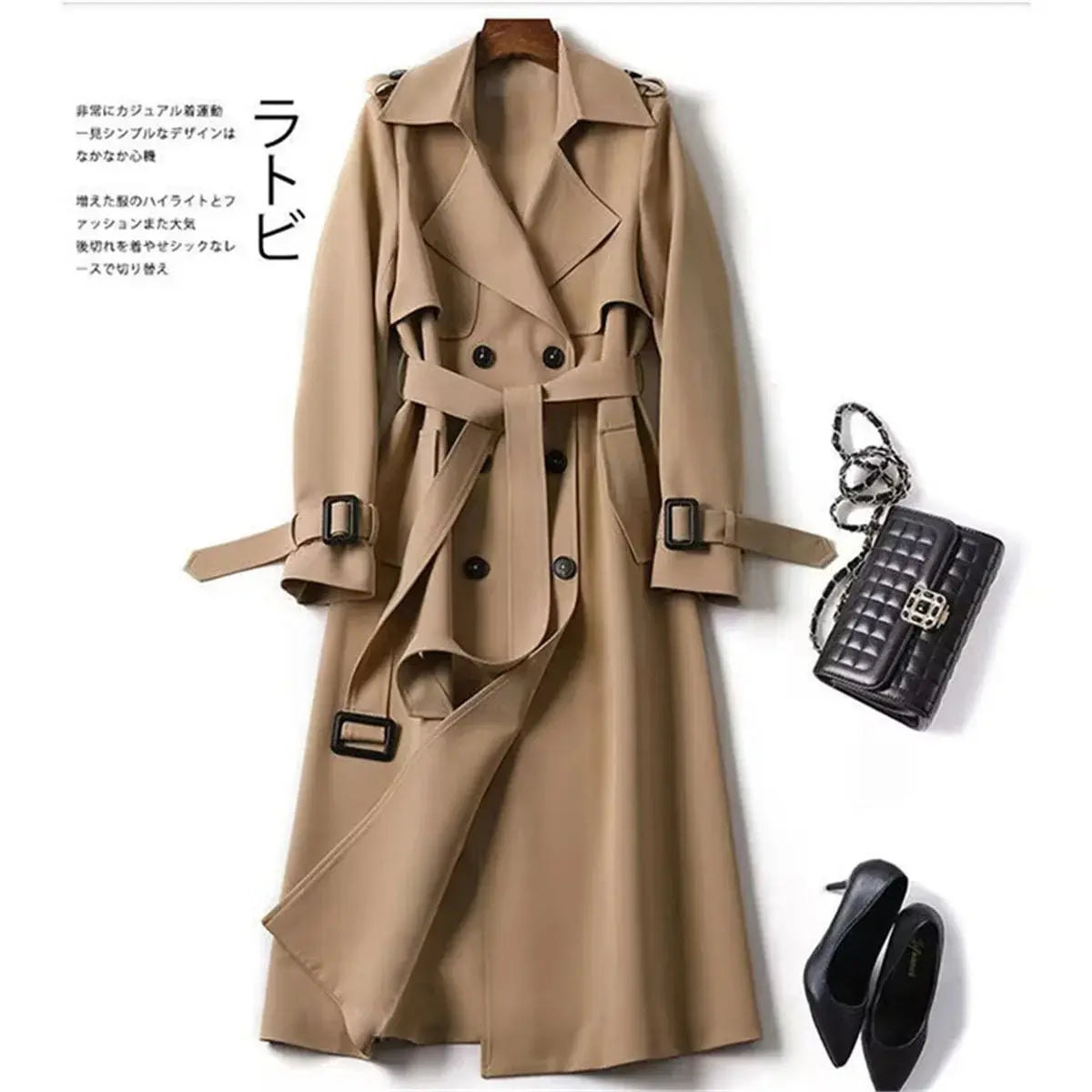 Fashion Women Belt Trench Coat British Style Autumn Winter Lapel Jacket Casual Elegant Medium Length Coats Female Slim Windbreak  Pre2brand