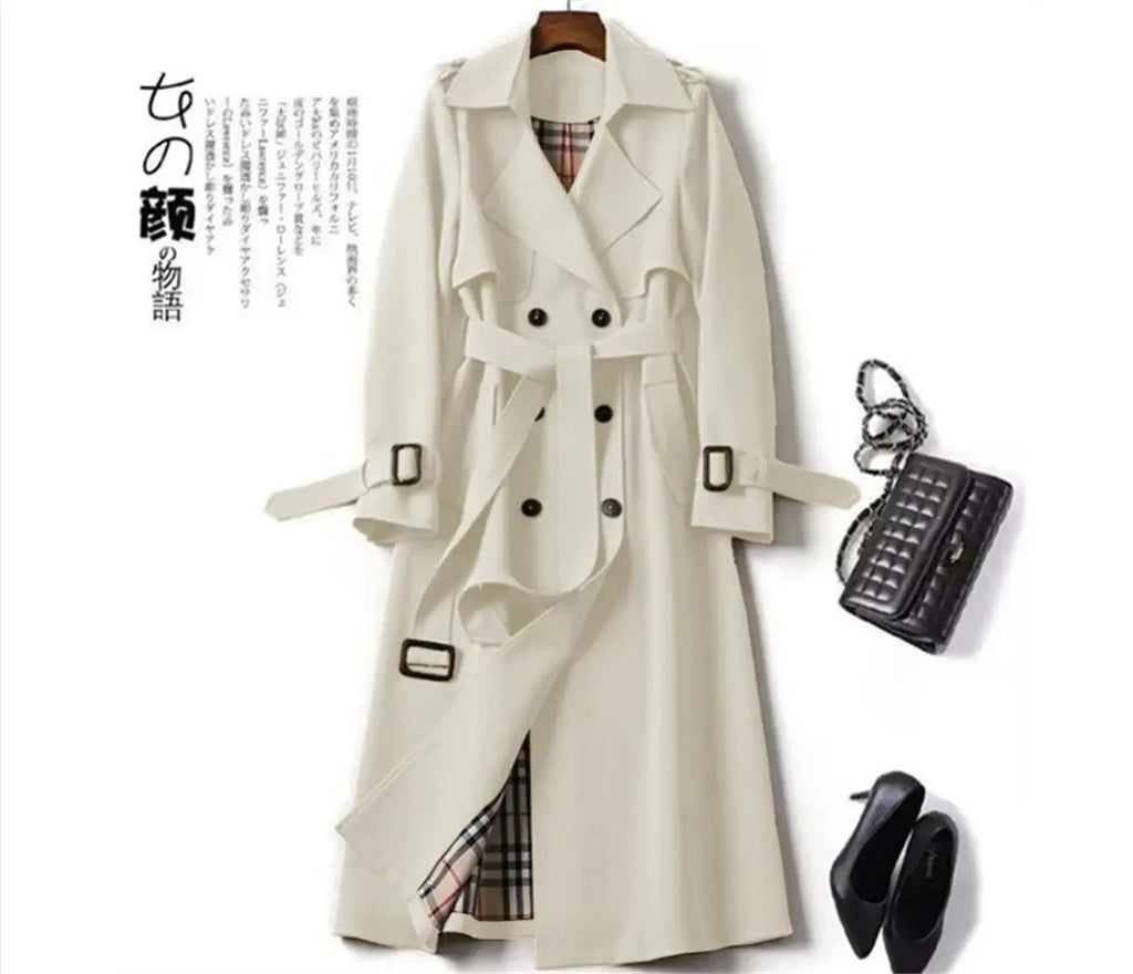 Fashion Women Belt Trench Coat British Style Autumn Winter Lapel Jacket Casual Elegant Medium Length Coats Female Slim Windbreak  Pre2brand