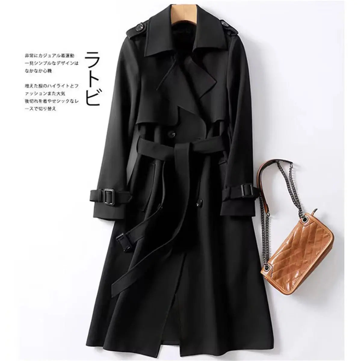 Fashion Women Belt Trench Coat British Style Autumn Winter Lapel Jacket Casual Elegant Medium Length Coats Female Slim Windbreak  Pre2brand
