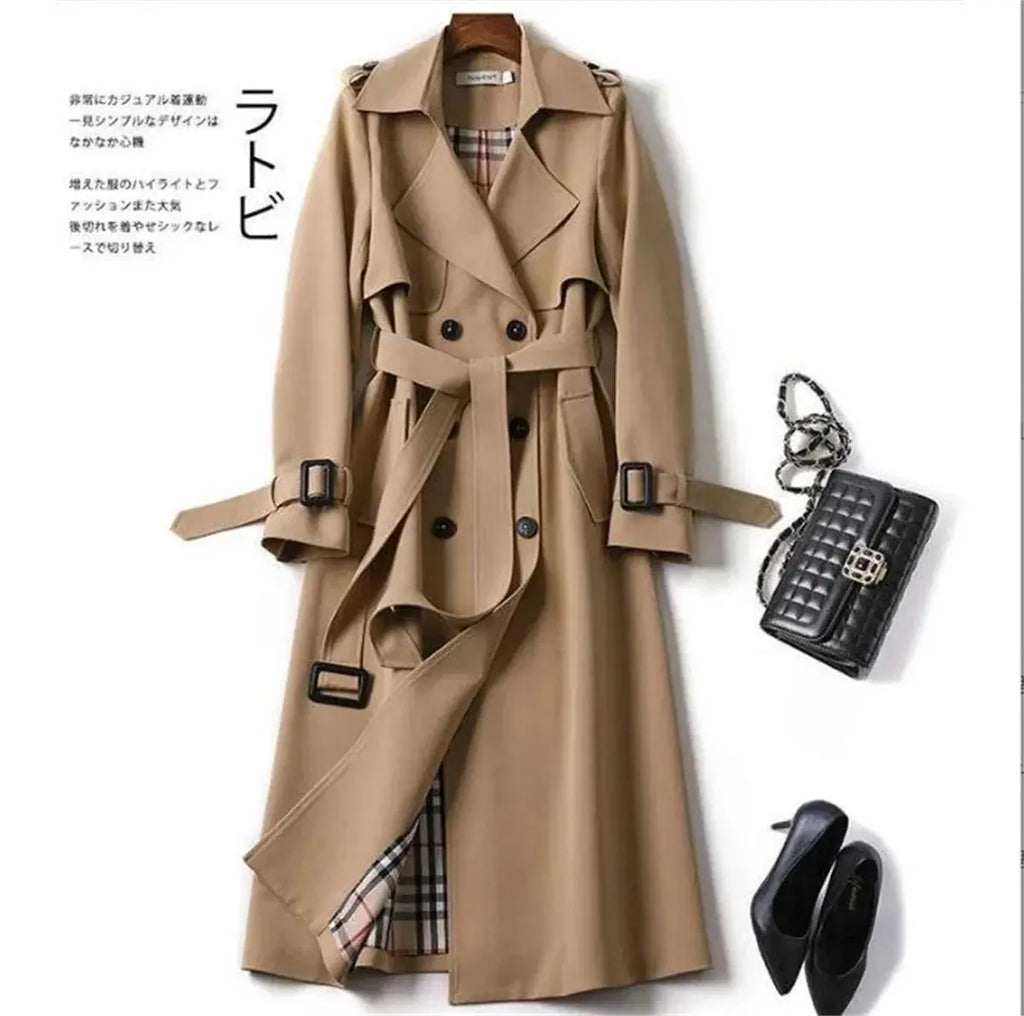 Fashion Women Belt Trench Coat British Style Autumn Winter Lapel Jacket Casual Elegant Medium Length Coats Female Slim Windbreak  Pre2brand XXL-camel