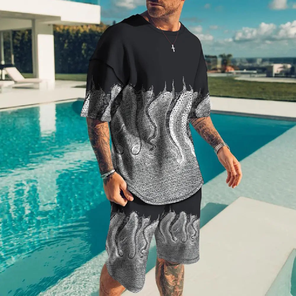 Fish Feet 3D Short Sleeve Digital Printed T-shirt Suit Casual - Pre2brand