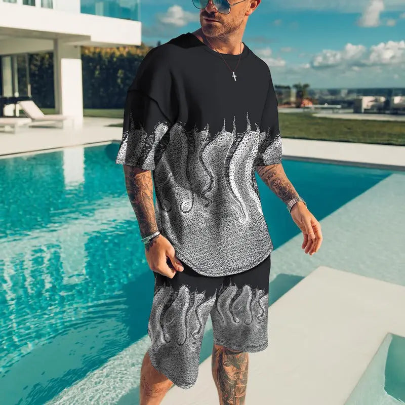 Fish Feet 3D Short Sleeve Digital Printed T-shirt Suit Casual - Pre2brand