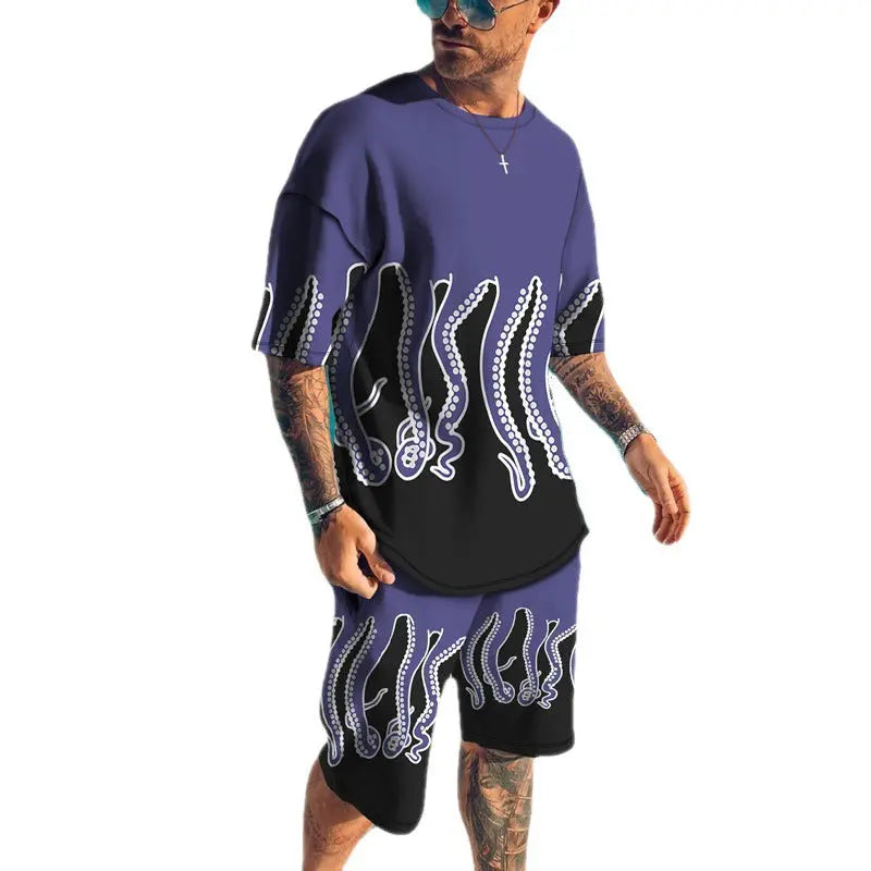 Fish Feet 3D Short Sleeve Digital Printed T-shirt Suit Casual - Pre2brand