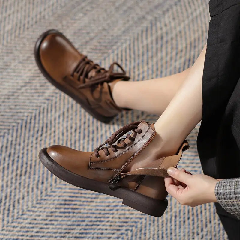 French Soft Leather Short Boots Women Black 2024 New Arrival Small Ankle Boots British Style Boots Retro Chelsea Boots Fall and Winter  Pre2brand EUR39-EHX62D-Brown-tube-height-10.5cm-side-zipper