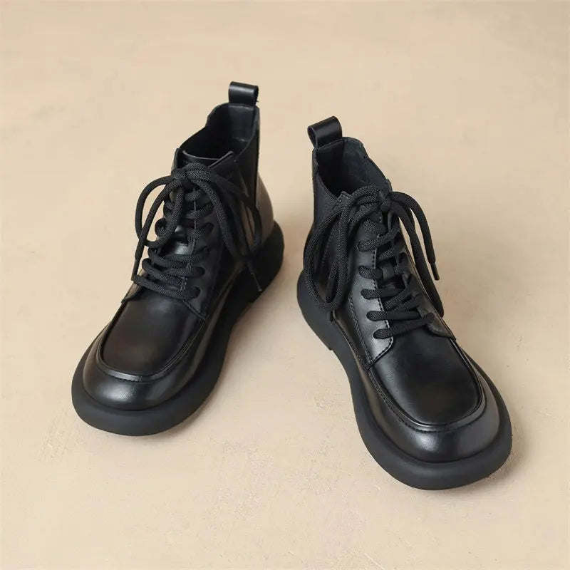 French Soft Leather Short Boots Women Black 2024 New Arrival Small Ankle Boots British Style Boots Retro Chelsea Boots Fall and Winter  Pre2brand EUR40-EH20-Black-tube-height-9.5cm-Shoelace