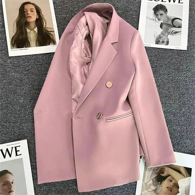 Green Pink Metal Button Suit Coat New British Style Design Feeling Double-Breasted Suit Spring Autumn Blazer Women Outerwear 3XL  Pre2brand