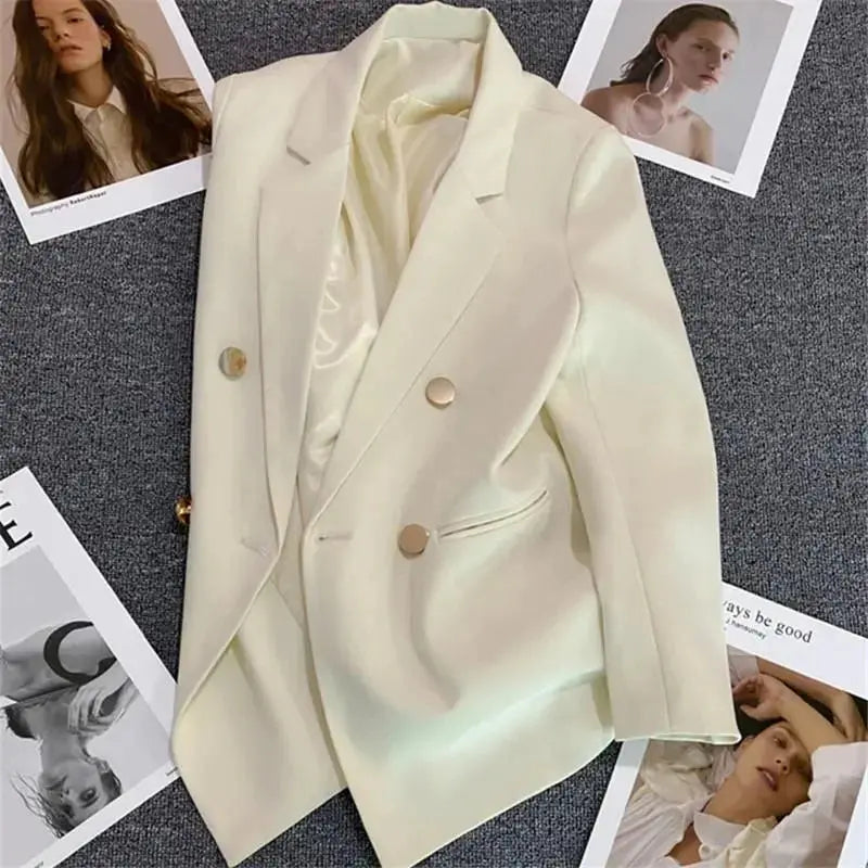 Green Pink Metal Button Suit Coat New British Style Design Feeling Double-Breasted Suit Spring Autumn Blazer Women Outerwear 3XL  Pre2brand