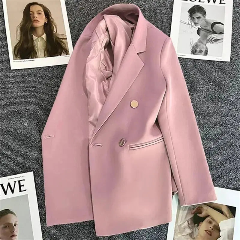 Green Pink Metal Button Suit Coat New British Style Design Feeling Double-Breasted Suit Spring Autumn Blazer Women Outerwear 3XL  Pre2brand XXXL-Pink