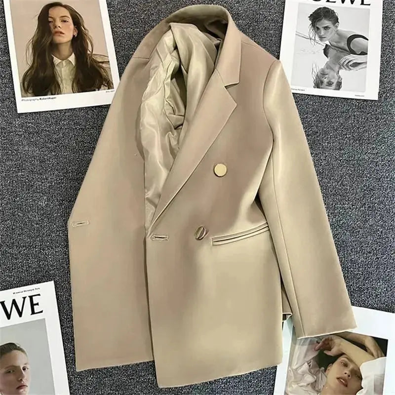 Green Pink Metal Button Suit Coat New British Style Design Feeling Double-Breasted Suit Spring Autumn Blazer Women Outerwear 3XL  Pre2brand XXXL-Ginger-Yellow