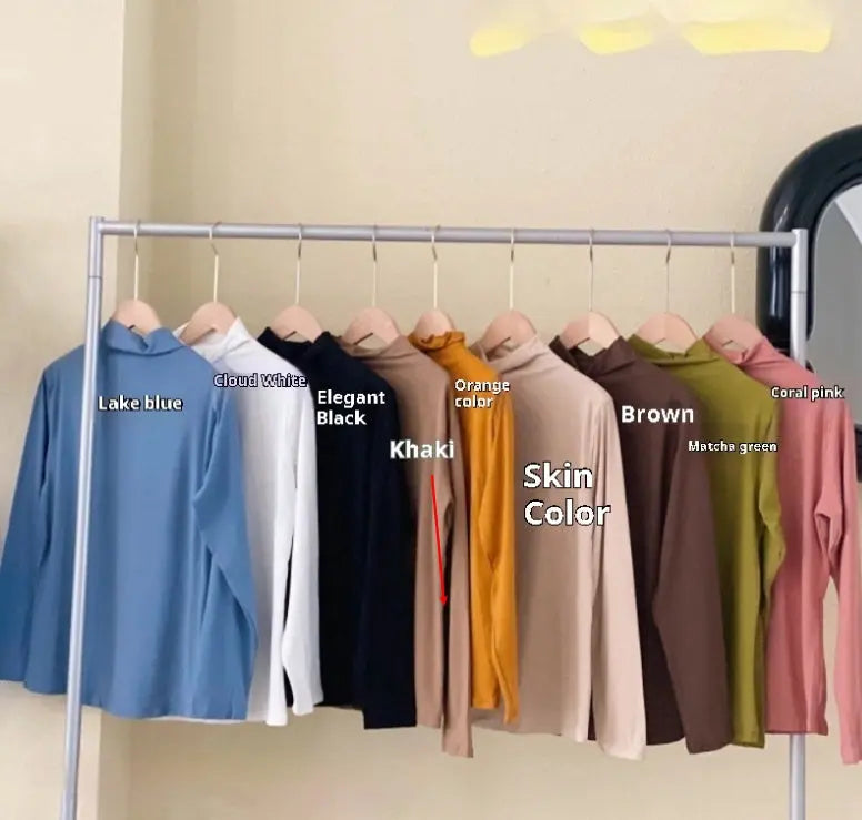 Half Turtleneck Solid Color Inner Wear Slim Fit Long-sleeved T-shirt Women  Pre2brand Khaki-Average-Size