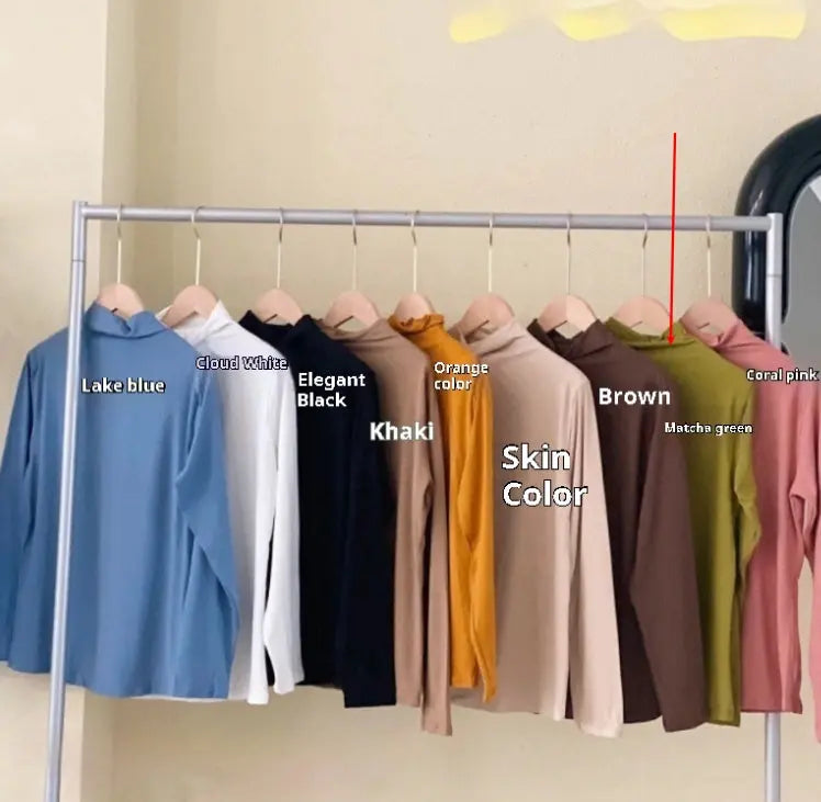Half Turtleneck Solid Color Inner Wear Slim Fit Long-sleeved T-shirt Women  Pre2brand Matcha-Green-Average-Size