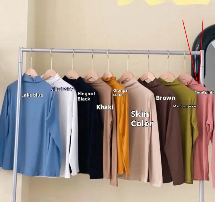 Half Turtleneck Solid Color Inner Wear Slim Fit Long-sleeved T-shirt Women  Pre2brand Coral-Pink-Average-Size
