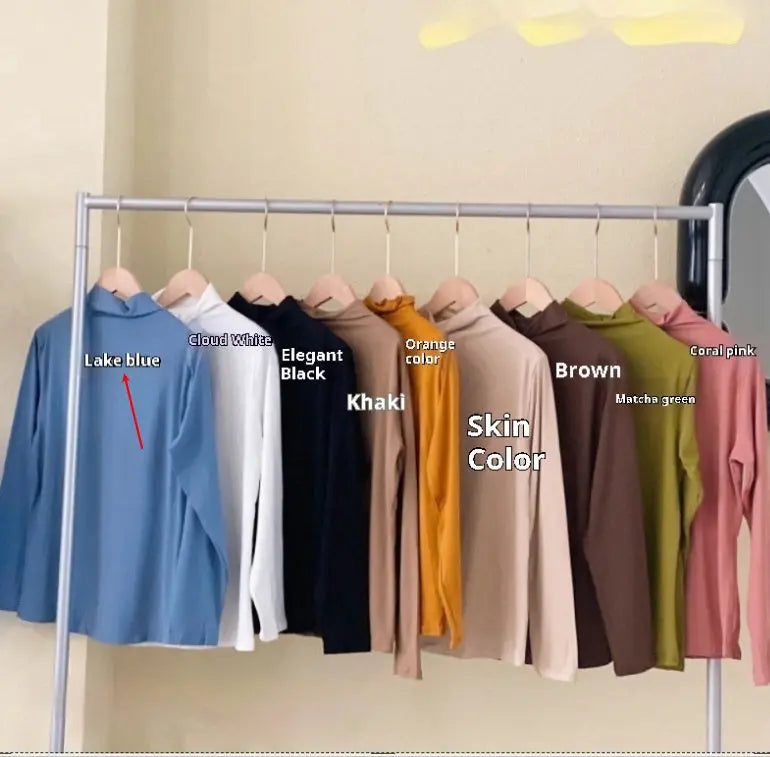 Half Turtleneck Solid Color Inner Wear Slim Fit Long-sleeved T-shirt Women  Pre2brand Lake-Blue-Average-Size