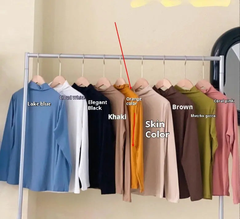 Half Turtleneck Solid Color Inner Wear Slim Fit Long-sleeved T-shirt Women  Pre2brand Orange-Average-Size