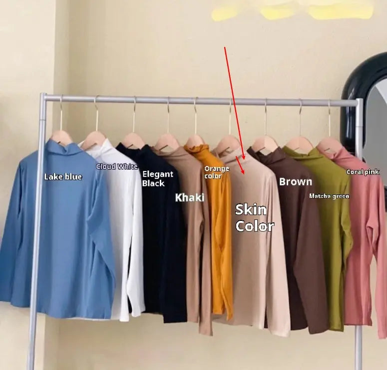 Half Turtleneck Solid Color Inner Wear Slim Fit Long-sleeved T-shirt Women  Pre2brand Skin-Color-Average-Size