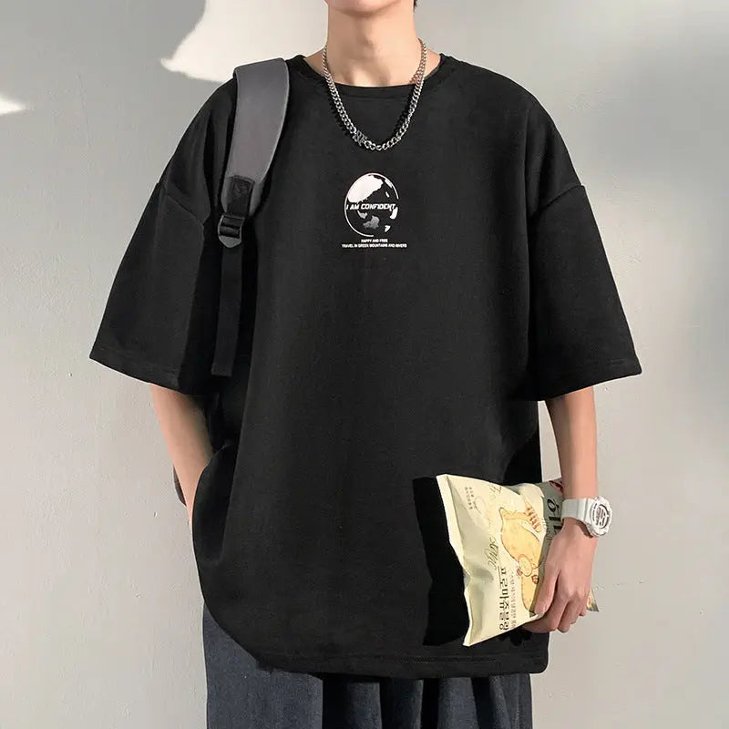 Heavy American Short Sleeve T-shirt Men's Half Sleeve Top  Pre2brand 8816-Black-3XL