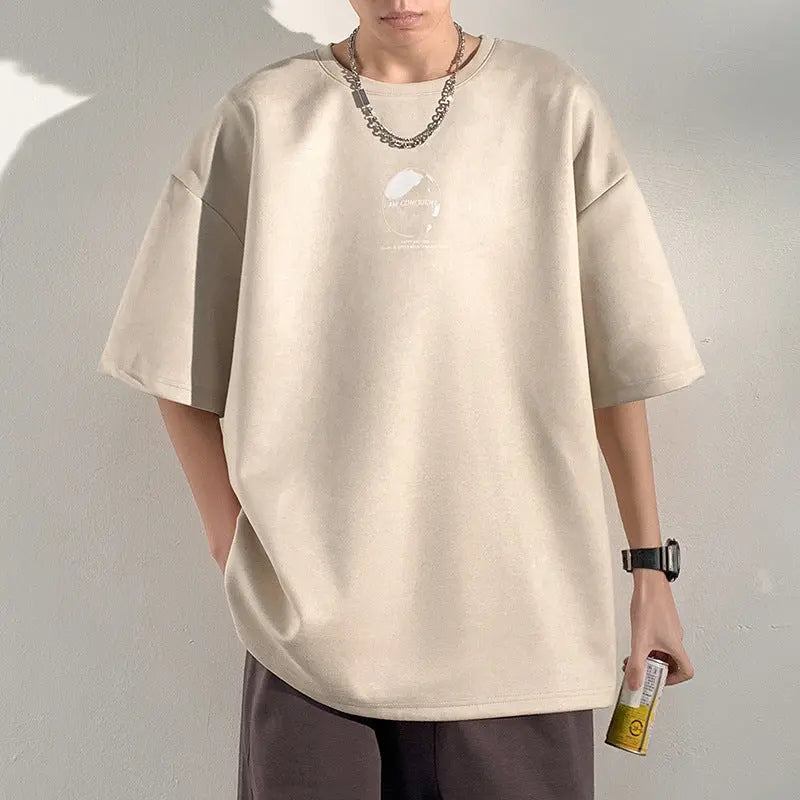 Heavy American Short Sleeve T-shirt Men's Half Sleeve Top  Pre2brand 8816-Apricot-3XL