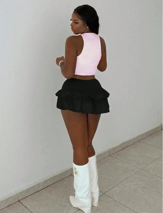 Hot Girl Fashionable Stringy Selvedge Patchwork Knitting Skirt  Pre2brand Black-XL