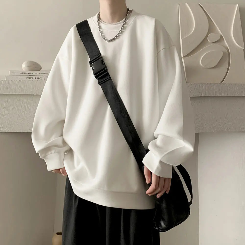 Japanese Basic Style Round Neck Sweater For Men  Pre2brand Alpaca-White-3XL