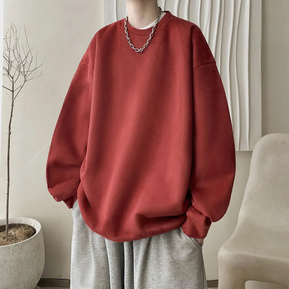 Japanese Basic Style Round Neck Sweater For Men  Pre2brand Wine-Red-3XL