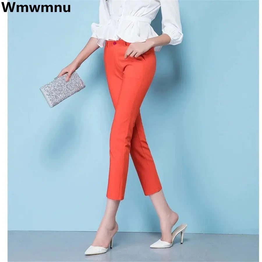 Korean Elegant Slim Pencil Trousers Women's Formal Pants Spring Office Legging Pantalones Plus Size 4xl Ankle-length Spodnie  Pre2brand