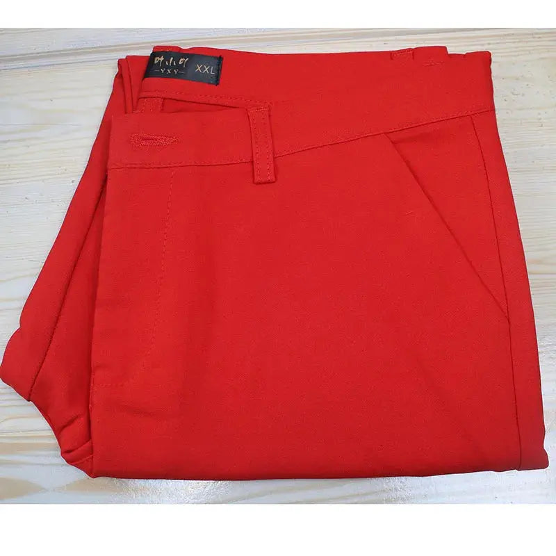 Korean Elegant Slim Pencil Trousers Women's Formal Pants Spring Office Legging Pantalones Plus Size 4xl Ankle-length Spodnie  Pre2brand XXXL-65-75kg-red