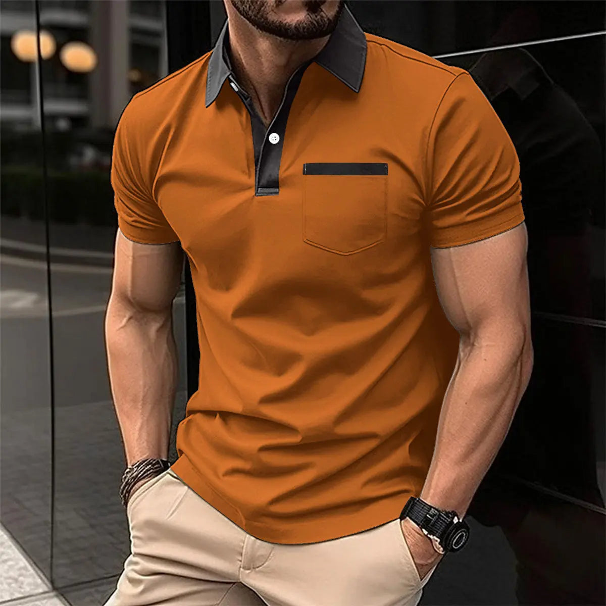 Lapel Fashion Slim Pocket Short-sleeved T-shirt Polo Shirt Men Clothing  Pre2brand