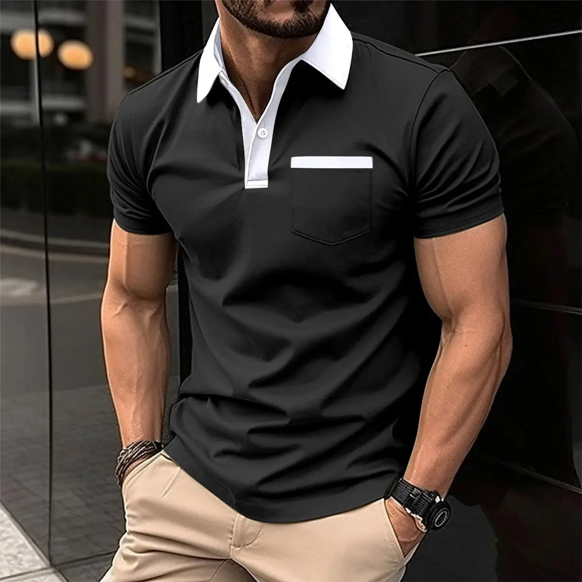 Lapel Fashion Slim Pocket Short-sleeved T-shirt Polo Shirt Men Clothing  Pre2brand