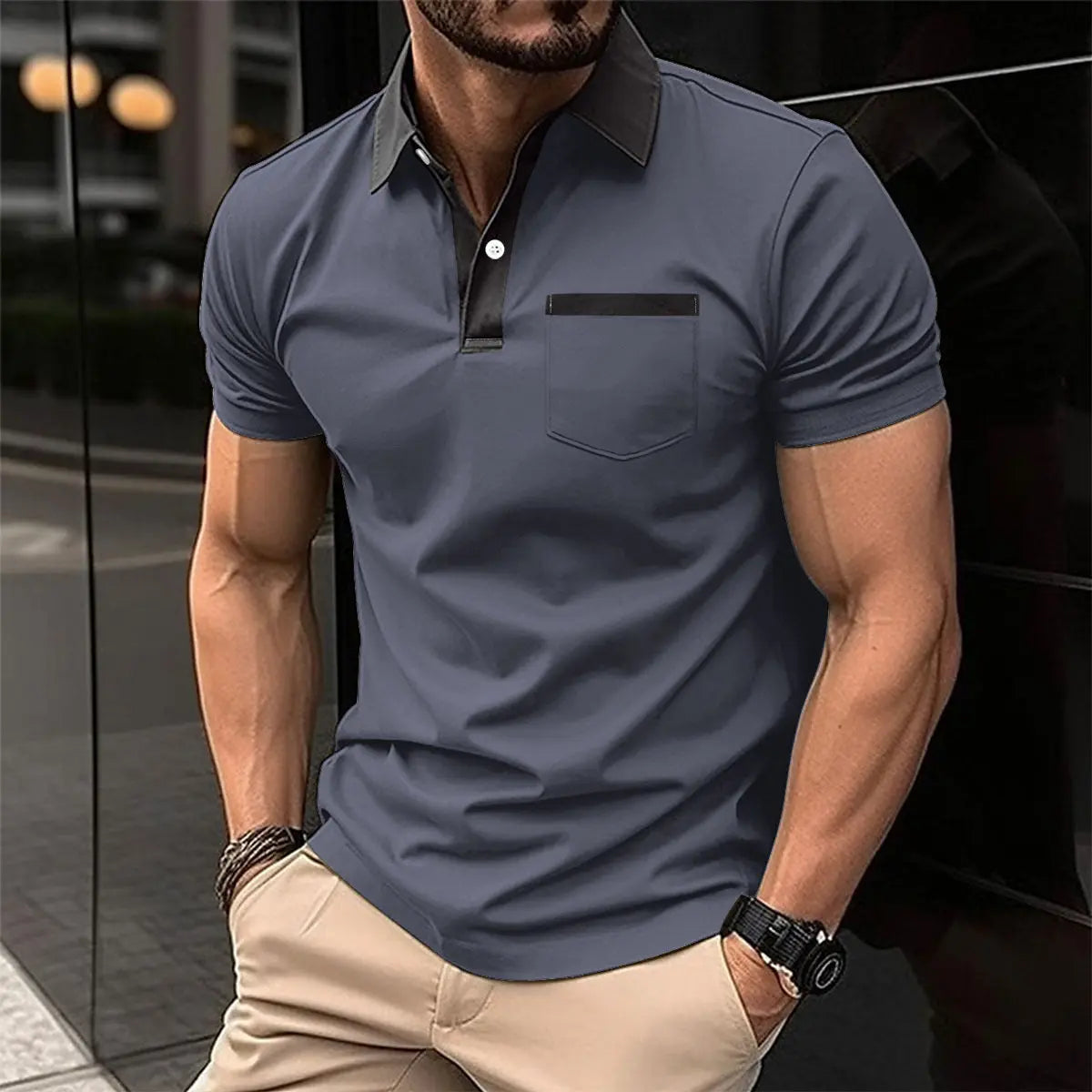 Lapel Fashion Slim Pocket Short-sleeved T-shirt Polo Shirt Men Clothing  Pre2brand